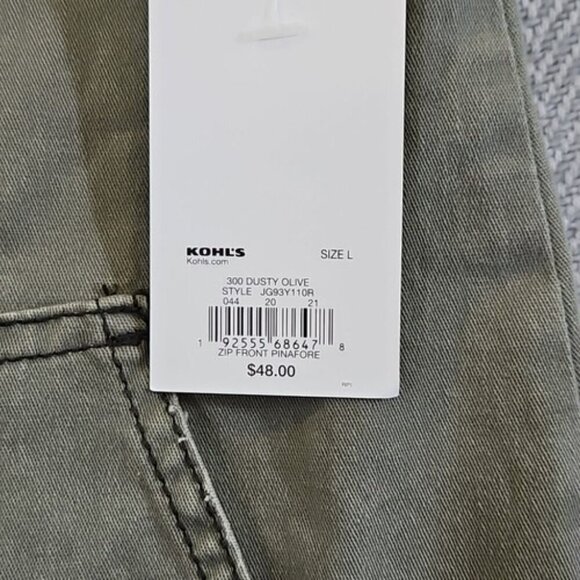 SO Overall Pinafore Dress Size Large Zip Front Army Green Jumper Pockets NWT - Picture 3 of 12